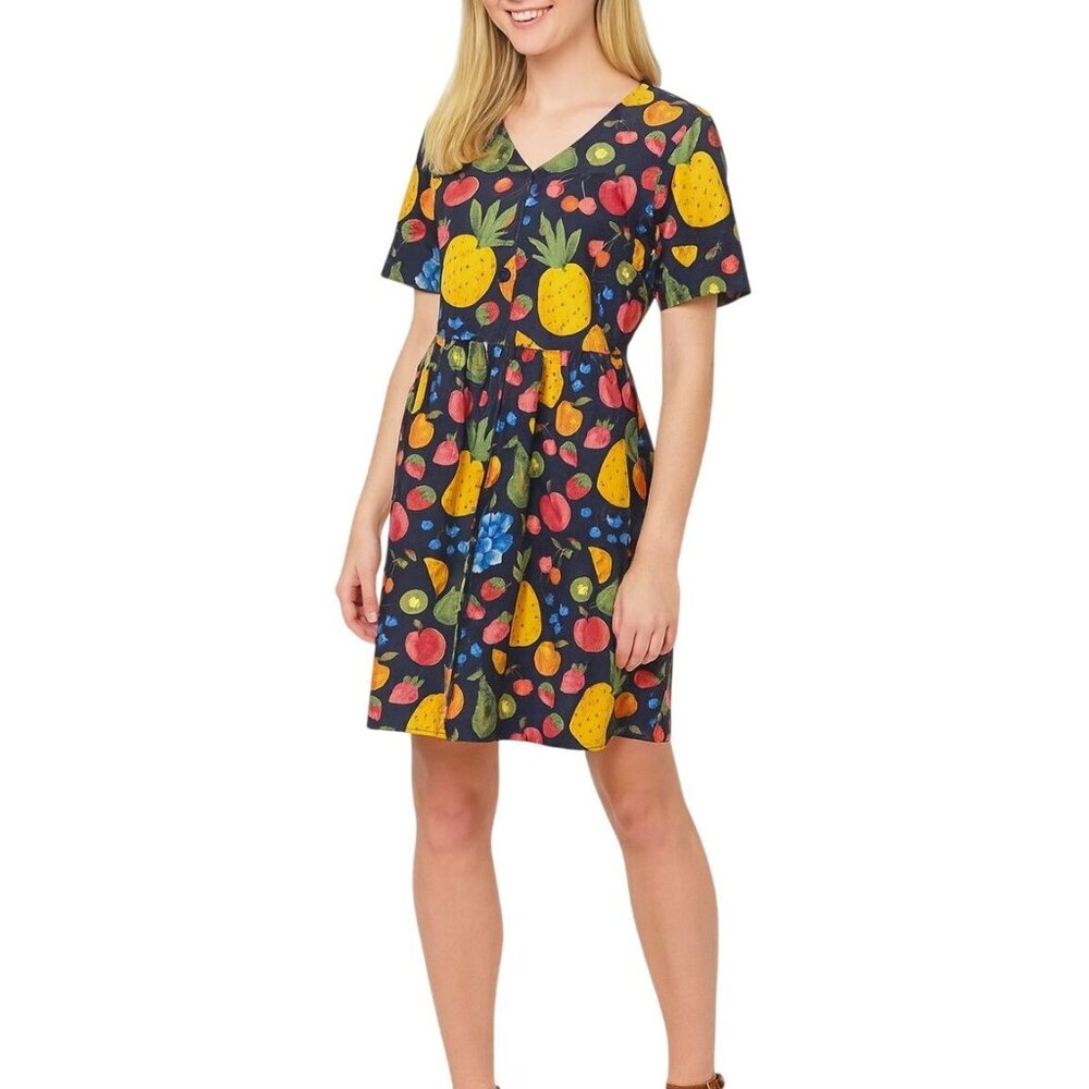 Princess Highway Size 6 Fruit Print Cotton Dress With V-Neckline & Button Front